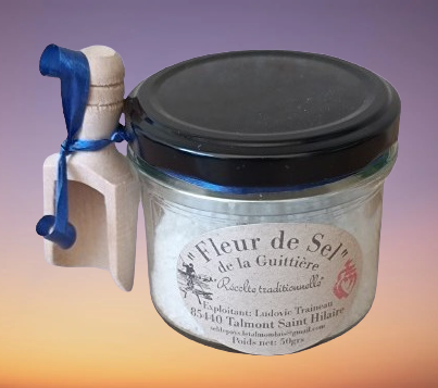 Pot Fleur de sel 50grs et cuillère à sel en bois de hêtre
